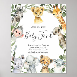 Poster Safari Animaux Baby shower Devinez La Nourriture P