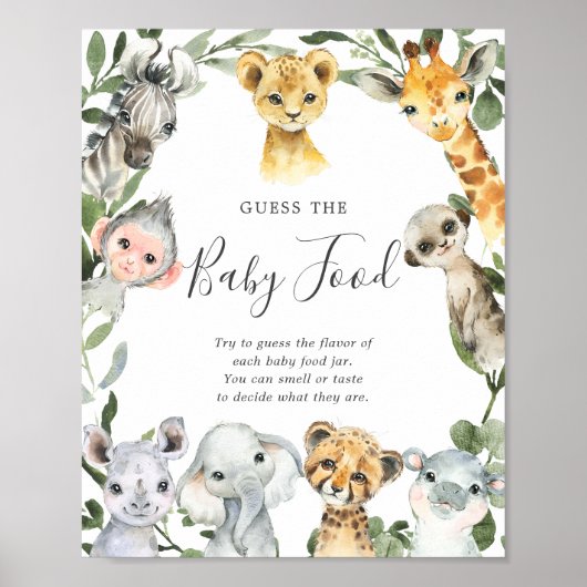 Poster Safari Animaux Baby shower Devinez La Nourriture P (Devant)