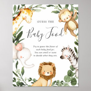Poster Safari Animaux Baby shower Devinez La Nourriture P