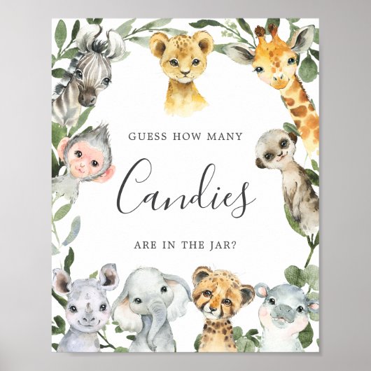 Poster Safari Animaux Baby showers Devinez Combien De Can (Devant)