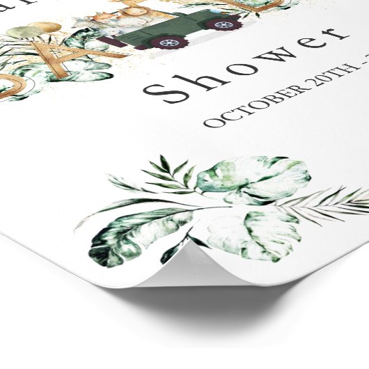 Poster Safari Animaux Conduite Par Baby shower Verdure Or (Coin)
