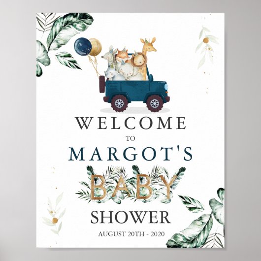 Poster Safari Animaux Conduits Par Baby shower Verdure (Devant)