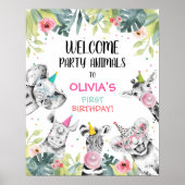 Poster Safari Animaux Fille Anniversaire Panneau de bienv (Devant)