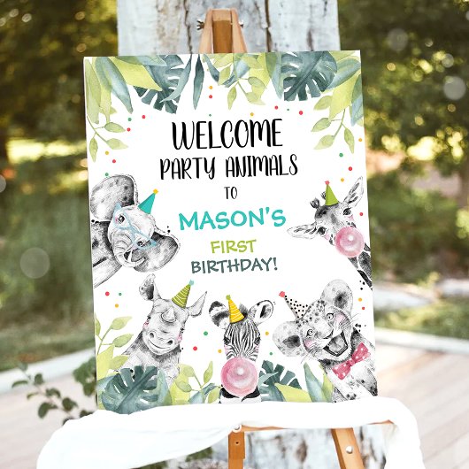 Poster Safari Animaux Garçon Anniversaire Panneau de bien