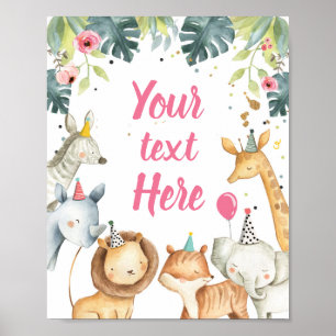 Poster Safari Animaux Wild Girl Anniversaire Panneau de t