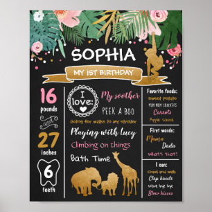 Poster Safari Animaux Wild One First Birthday Milestones
