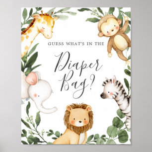Poster Safari Baby shower Devinez ce qu'il y a dans le sa