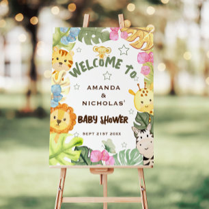 Poster Safari Botanique Animaux Baby shower mignon Bienve