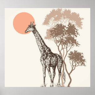 Poster Safari Coucher de soleil Giraffe Paysage naturel