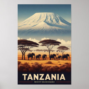 Poster Safari du Mont Kilimanjaro - Tanzanie Vintage Voya