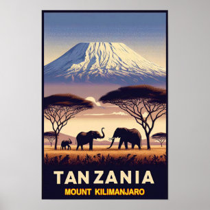 Poster Safari du Mont Kilimanjaro - Tanzanie Vintage Voya