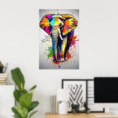 Poster Safari Elephant Art Africain, Peinture Arc En Ciel (Bureau à domicile)