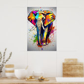 Poster Safari Elephant Art Africain, Peinture Arc En Ciel (Cuisine)
