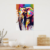Poster Safari Elephant Art, Rainbow Paint Splatter Wall (Cuisine)