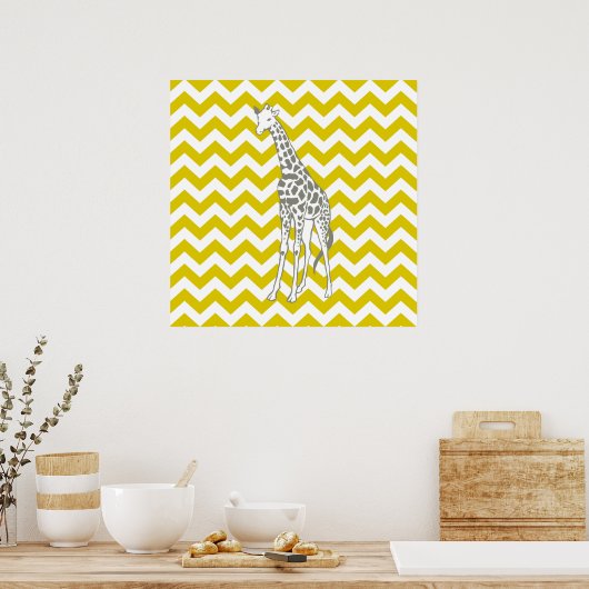 Poster Safari Golden Poppy Chevron avec Giraffe Pop Art (Cuisine)