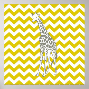 Poster Safari Golden Poppy Chevron avec Giraffe Pop Art