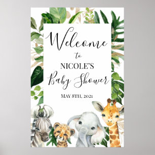 Poster Safari Green Foliage Baby shower de bienvenue