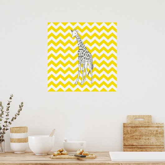 Poster Safari Jaune d'or Chevron avec Giraffe d'art pop (Cuisine)