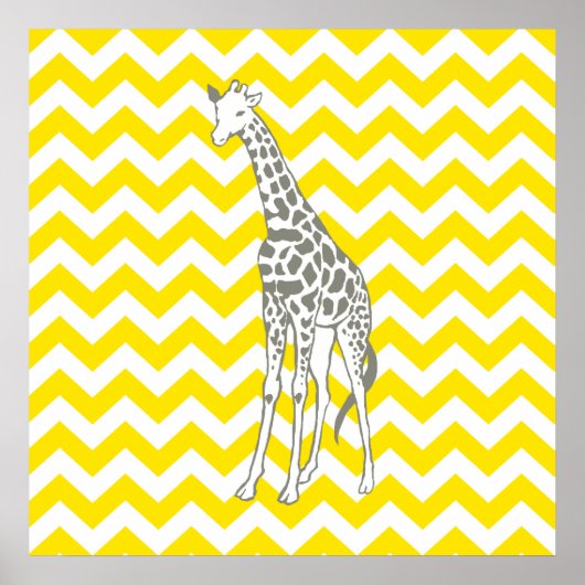Poster Safari Jaune d'or Chevron avec Giraffe d'art pop (Devant)