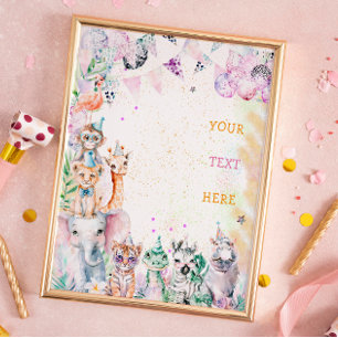 Poster Safari Jungle Animaux Fille sauvage Fête d'anniver