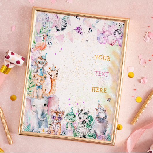 Poster Safari Jungle Animaux Fille sauvage Fête d'anniver