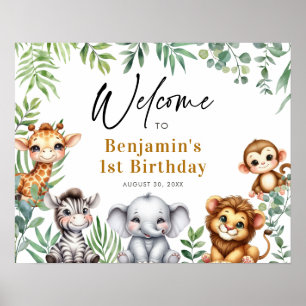 Poster Safari Jungle Animaux Garçon 1er anniversaire Bien