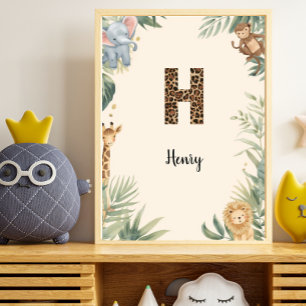 Poster Safari Jungle Monogramme de prénom personnalisé H 