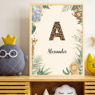Poster Safari Jungle Monogramme Personnalisé A Nurserie