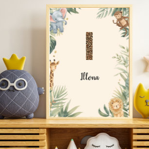 Poster Safari Jungle Monogramme Personnalisé I Nounours