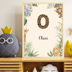 Poster Safari Jungle Nom Personnalisé Monogramme O Nurser