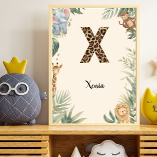 Poster Safari Jungle Nom Personnalisé Monogramme X Nounou