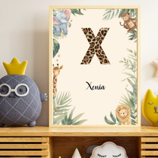 Poster Safari Jungle Nom Personnalisé Monogramme X Nounou
