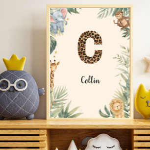 Poster Safari Jungle Nom Prénom Personnalisé Monogramme C