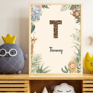 Poster Safari Jungle Nom Prénom Personnalisé T Nursery