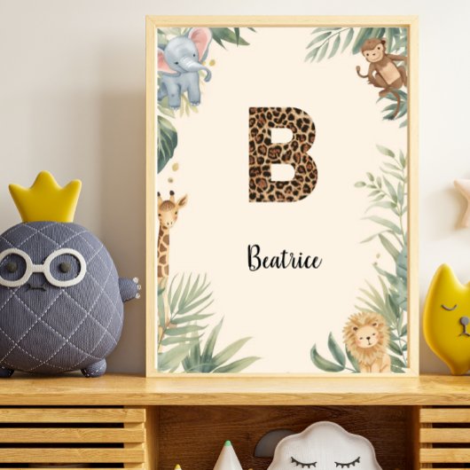 Poster Safari Jungle Personalized Name Monogram B Nursery