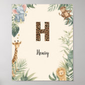 Poster Safari Jungle Personalized Name Monogram H Nursery (Devant)
