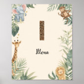 Poster Safari Jungle Personalized Name Monogram I Nursery (Devant)