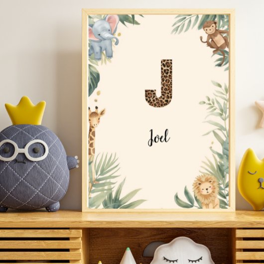 Poster Safari Jungle Personalized Name Monogram J Nursery