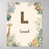 Poster Safari Jungle Personalized Name Monogram L Nursery (Devant)