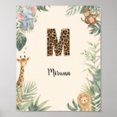 Poster Safari Jungle Personalized Name Monogram M Nursery (Devant)