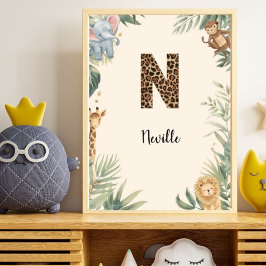 Poster Safari Jungle Personalized Name Monogram N Nursery