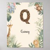 Poster Safari Jungle Personalized Name Monogram Q Nursery (Devant)