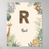 Poster Safari Jungle Personalized Name Monogram R Nursery (Devant)