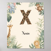 Poster Safari Jungle Personalized Name Monogram X Nursery (Devant)