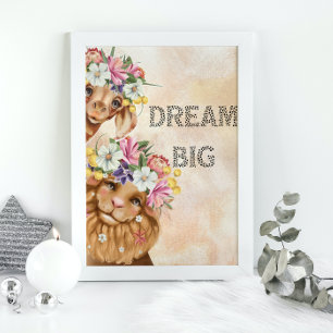 Poster Safari jungle wildone baby shower aquarelle Or