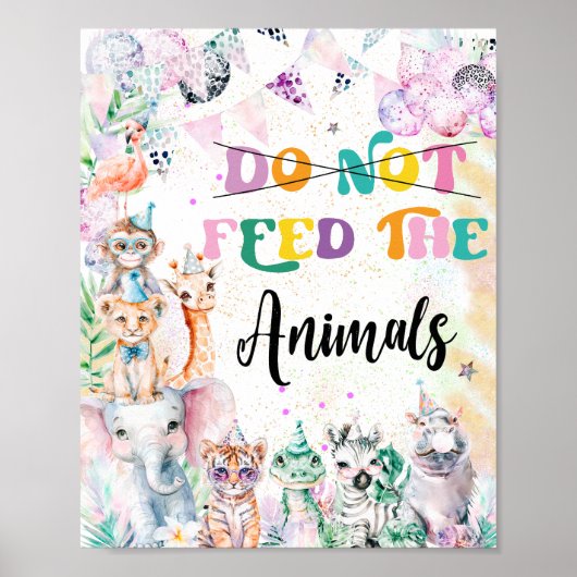 Poster Safari ne nourrit pas les animaux fête d'anniversa (Devant)