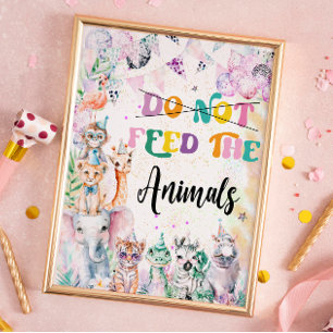 Poster Safari ne nourrit pas les animaux fête d'anniversa