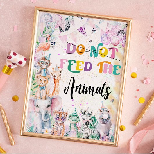 Poster Safari ne nourrit pas les animaux fête d'anniversa