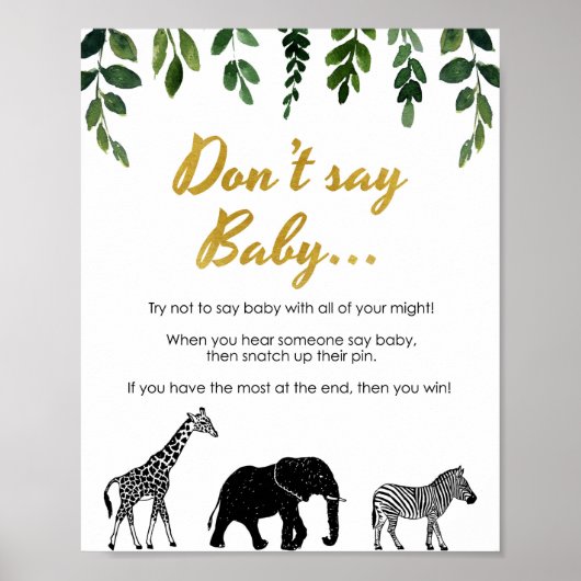 Poster Safari ne pas dire Baby shower Jeu Clothespin Peg (Devant)