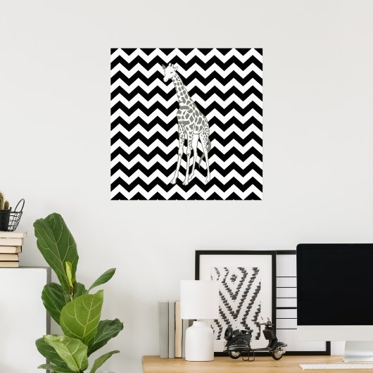 Poster Safari noir Chevron avec Giraffe d'Art pop (Bureau à domicile)